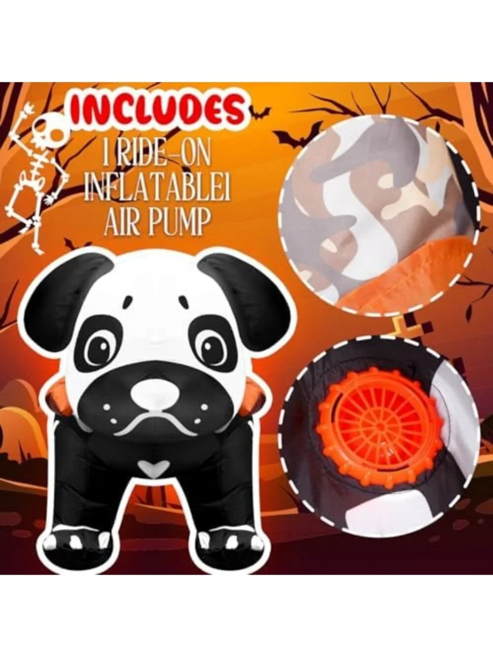 Halloween Skeleton Inflatable Dog Costume for Adults - Fun Ride-On Outfit